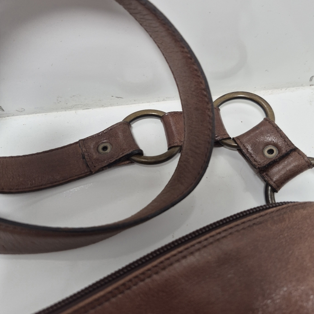 Berge Brown Leather Boho Shoulder Bag, Genuine Leather Made In Italy - Picture 7 of 7